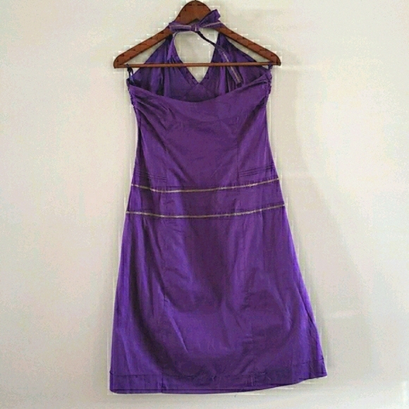 SMART SET Purple & Gold Beaded Embroidery Halter Dress Pleated Skirt 6 - Picture 2 of 5